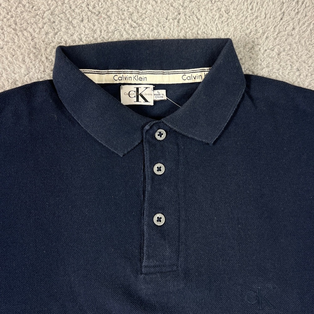 Calvin Klein Jeans Polo Shirt Mens L Navy Blue Classic Cotton Short Sleeve NWT - Picture 4 of 10